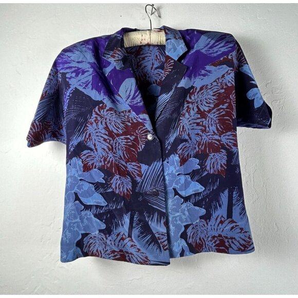 Vintage Vogue Alley Button Down Top Skirt Set Size 4 Purple Pure Silk Printed - Picture 1 of 13